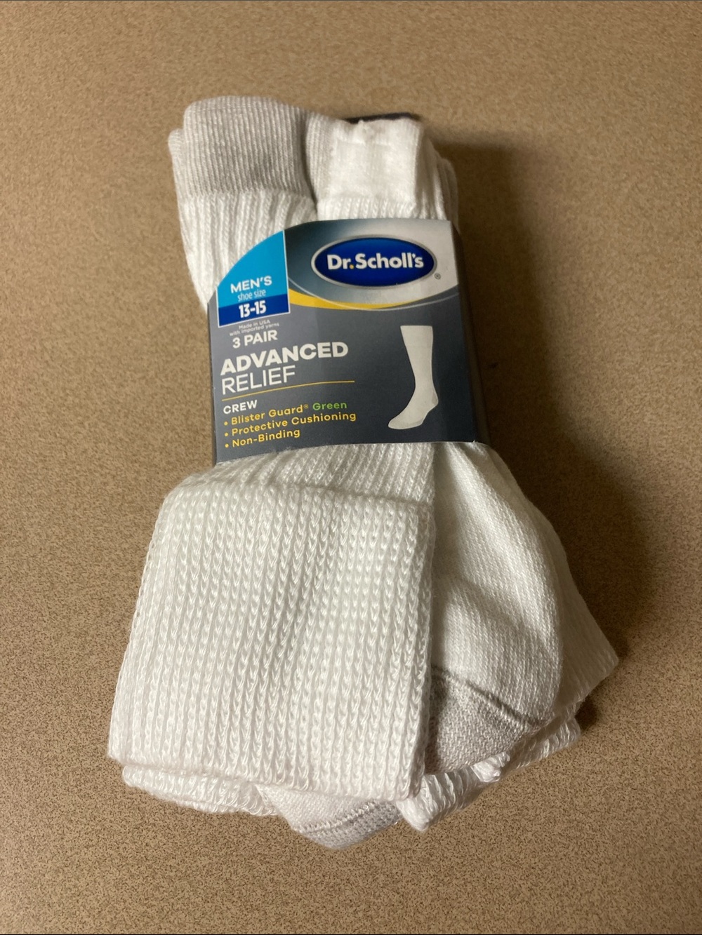 Dr. Scholl's White Men's Crew Athletic Socks - 3 Pair Pack